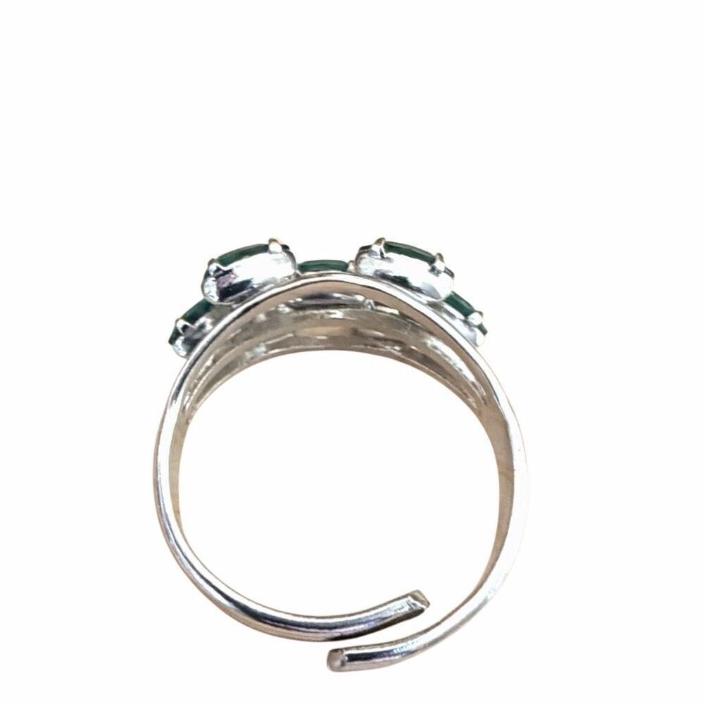 Sarah Coventry Vintage Green Glass Triple Row Adjustable Ring - Picture 9 of 11